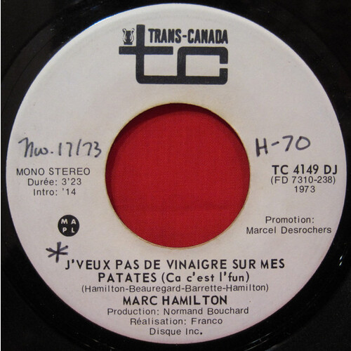  J'veux Pas De Vinaigre Sur Mes Patates (Ça C'est L'Fun) b/w J'veux Pas De Vinaigre Sur Mes Patates (Ça C'est L'Fun) (promo only)