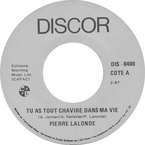 Tu As Tout Chaviré Dans Ma Vie b/w What A Difference You've Made In My Life