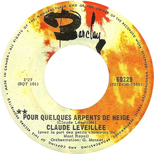 Pour Quelques Arpents De Neige b/w Les Nuits D'octobre