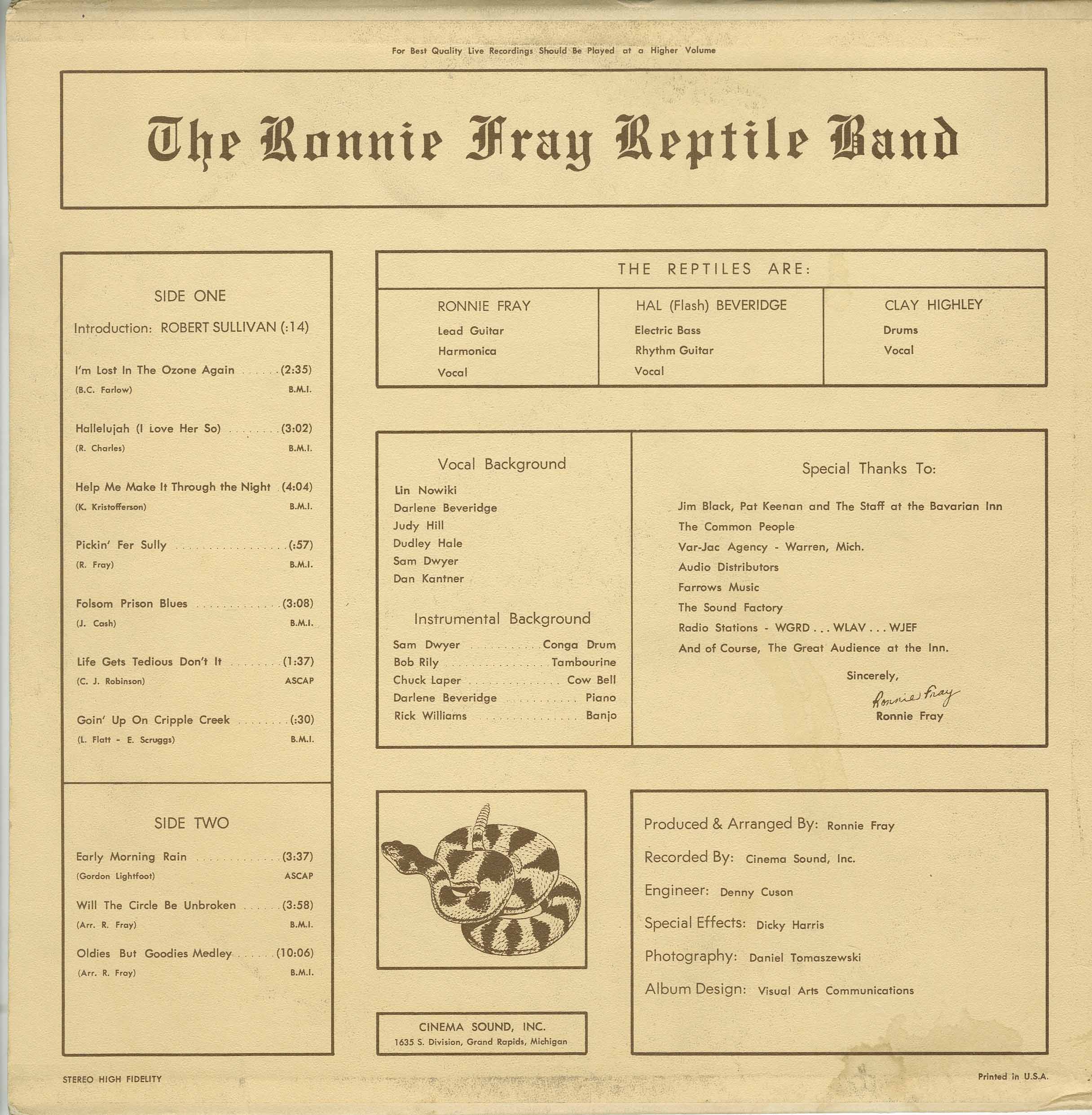 Fray, Ronnie - Ronnie Fray Reptile Band Live at The Bavarian Inn, Grand