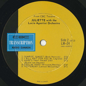 Juliette with the lucio agostini orchestra cbc lm 24 1968 label 02