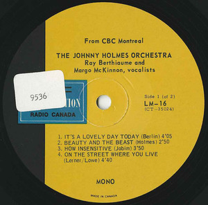 Johnny holmes orchestra ray berthiaume vocals cbc lm 16 label 01