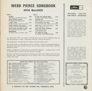 Artie maclaren   webb pierce song book back