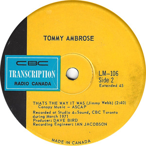 Tommy ambrose thats the way it was cbc radio canada transcription b