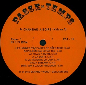 Deslauriers g%c3%a9rard nono chansons %c3%a0 boire volume 2 1965 disque face a