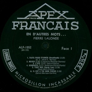 Lalonde pierre en d'autres mots mono 1963 disque face i