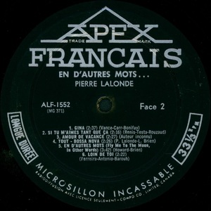 Lalonde pierre en d'autres mots mono 1963 disque face 2