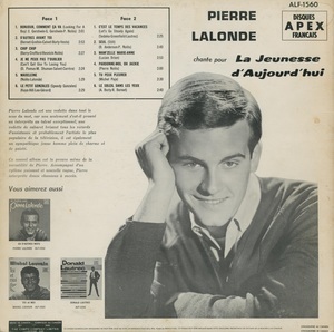 Lalonde pierre chante pour la jeunesse d'aujourd'hui mono 1963 dos