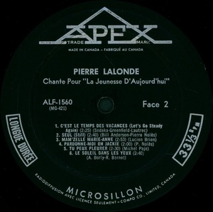 Lalonde pierre chante pour la jeunesse d'aujourd'hui mono 1963 disque face 2b