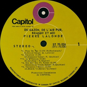 Lalonde pierre du gazon de l'air pur brandy et moi 1970 disque face 1a