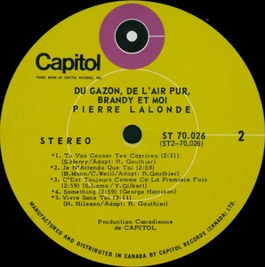 Lalonde pierre du gazon de l'air pur brandy et moi 1970 disque face 2b