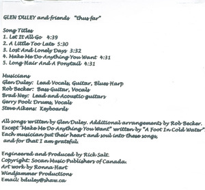 Cd glen duley and friends   thus far back