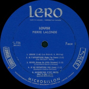 Lalonde pierre louise 1966 disque face 1