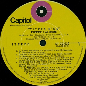 Lalonde pierre les titres d'or 1972 disque face 1