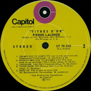 Lalonde pierre les titres d'or 1972 disque face 2