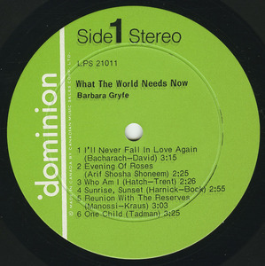 Barbara gryfe   what the world needs now mint label 01