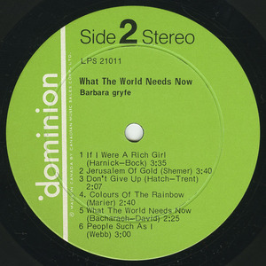 Barbara gryfe   what the world needs now mint label 02