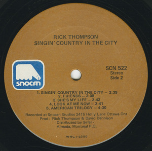 Rick thompson   singin' country in the city label 02