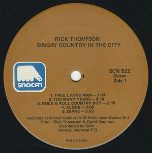 Rick thompson   singin' country in the city label 01