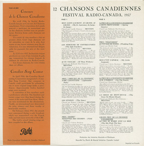 Va 12 chansons canadiennes 1957 mint back