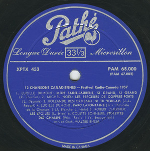 Va 12 chansons canadiennes festival radio canada  1957 label 01