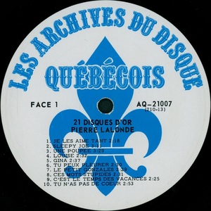 Lalonde pierre 21 disques d'or 1973 disque face 1