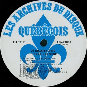 Lalonde pierre 21 disques d'or 1973 disque face 2