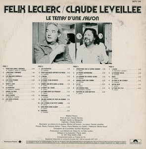 Leclerc f%c3%a9lix l%c3%a9veill%c3%a9e claude le temps d'une saison 1977 dos