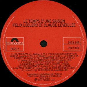 Leclerc f%c3%a9lix l%c3%a9veill%c3%a9e claude le temps d'une saison 1977 disque 1 face 2
