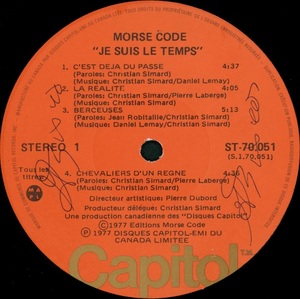 Morse code je suis le temps 1977 disque face 1