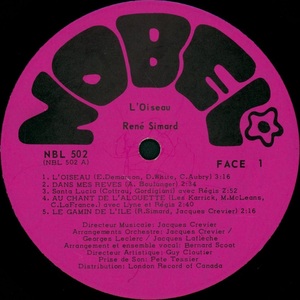 Simard ren%c3%a9 l'oiseau 1971 disque face 1