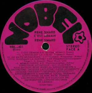 Simard ren%c3%a9 c'est demain 1972 disque face a