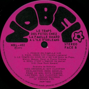 Simard la famille le temps des f%c3%aates 1972 disque face b