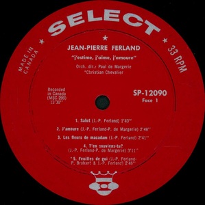 Ferland jean pierre j'estime j'aime j'amoure mono 1962 disque face 1