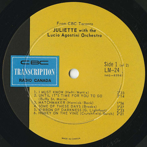 Juliette with the lucio agostini orchestra cbc lm 24 1968 label 01